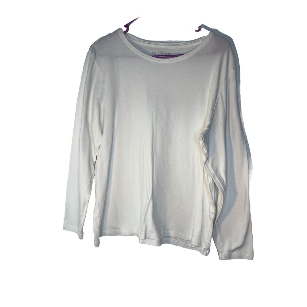 Chico's Basic Dove White Solid Layering Tee Shirt top Long sleeve 2 L (15